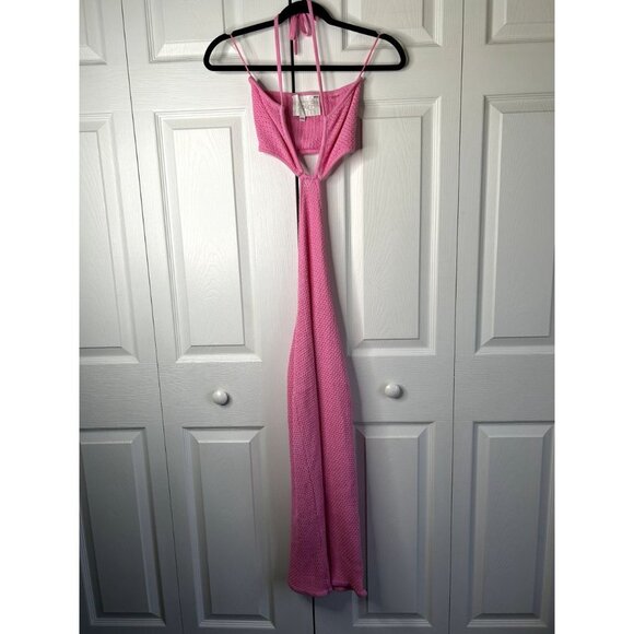 Victor Glemaud Pink Knit Cutout Halter Neck Midi Dress Women's Size X-Small XS - Picture 4 of 10